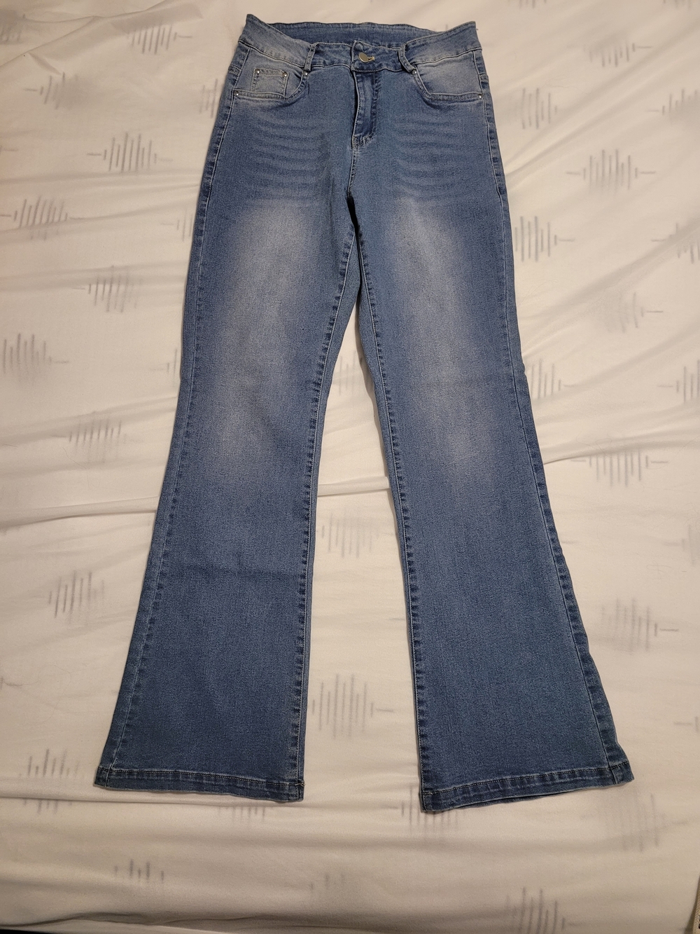 High-Rise Flare Jeans in Medium Blue - Women's - Picture 2 of 5